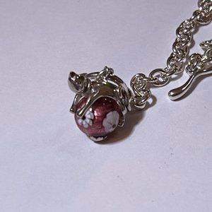 NEW CAT Bracelet Venetian RED Glass 7.5 Inch Length 925 Silver ITALY